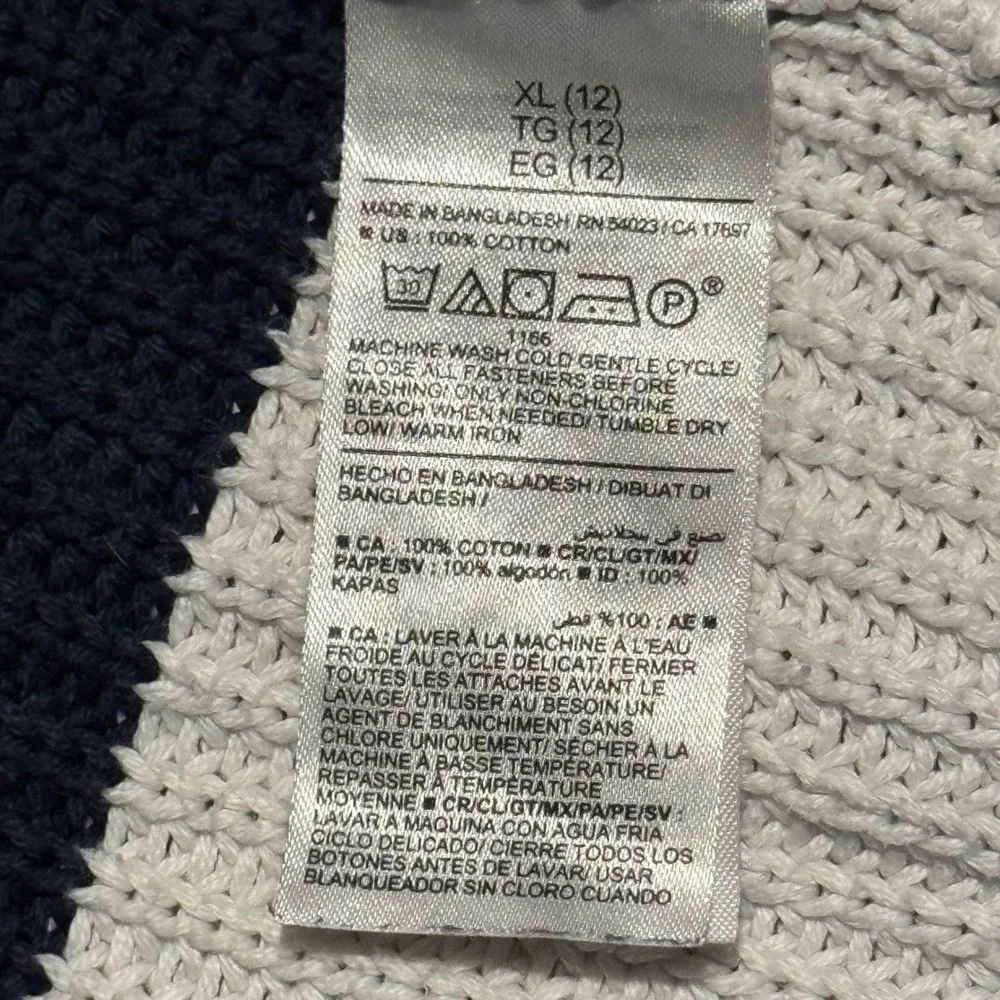 Old Navy Cardigan Sweater XL (12) Blue &‎ White Striped Knit Cotton Blend